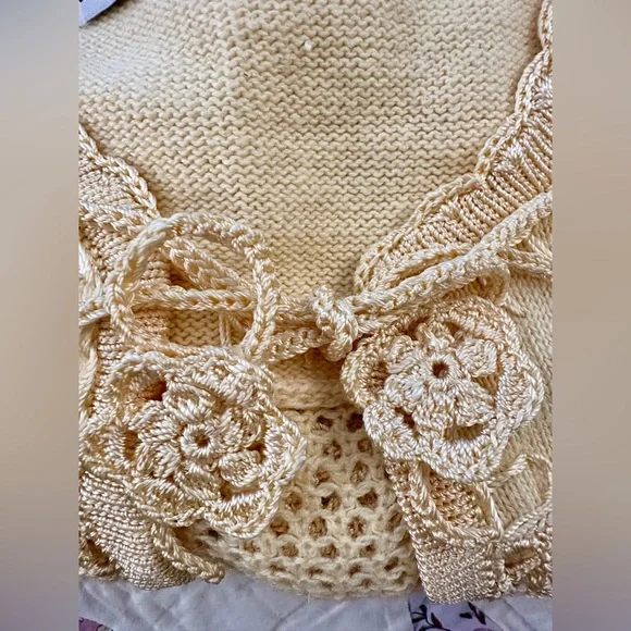 Storybook Knits Butter Yellow Open Weave Delicate Crochet Whimsical Oversized S - Picture 2 of 11